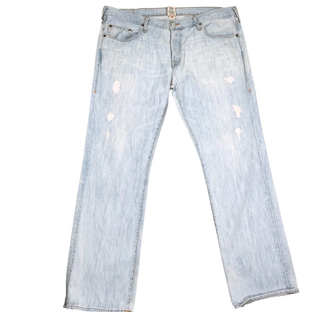 True Religion Bobby Jeans Mens 42 Light Blue Distressed Y2K Straight Leg USA